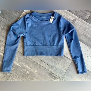 Aerie offline NWT seamless workout long sleeve crop top blue size medium